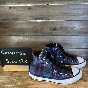 Childrens Converse CTAS Purple Wool Plaid Hi Top Casual Sneakers Shoes 12 C‎ GUC
